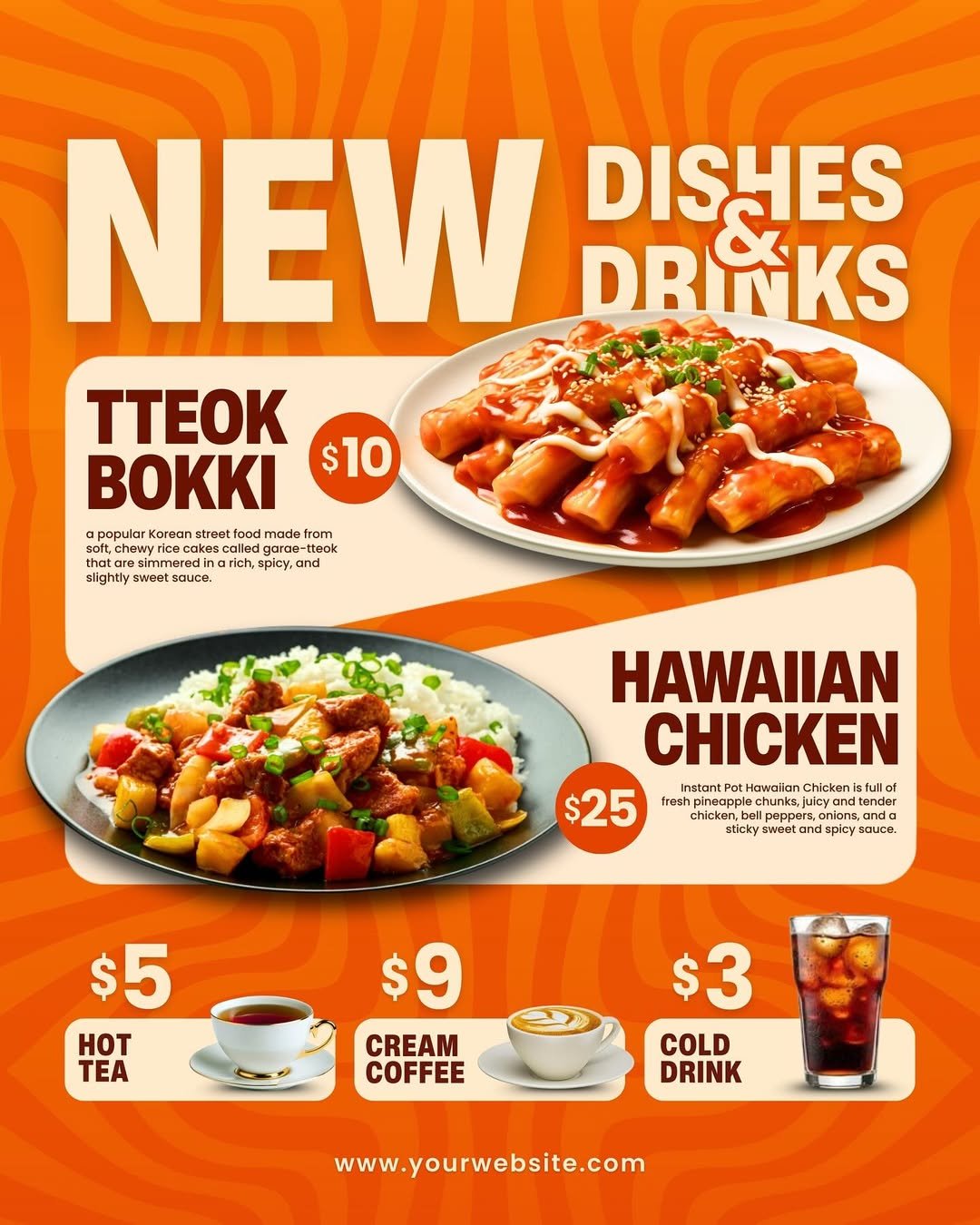 Fresh fruit drinks and delicious dishes promotional food design.
